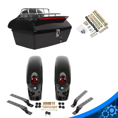 Motorcycle Hard Saddlebags Bag Trunk Tail Box W/ Tail Light For Harley Honda - Image 1 of 4
