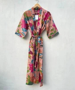 Cotton Kimono Robe Dressing Gown, Block Print Bridesmaid Robe, Summer Nightwear, - Picture 1 of 4