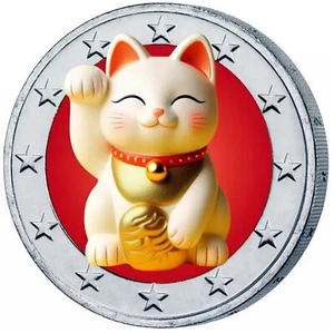 2 Euro Farbmünze "Winkekatze" - 2 Euro coloured coin - bankfrisch - Picture 1 of 2