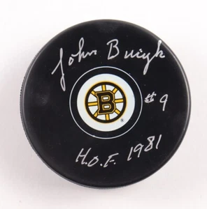 Johnny Bucyk Signed Bruins Logo Hockey Puck Inscribed "H.O.F. 1981" (Beckett) - Picture 1 of 2