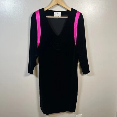 Vintage Flora Kung Dress Size 4 Silk Blend Draped Neck Velour Velvet Midi 80s - Image 1 of 4