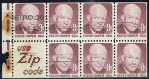 1972 8c Eisenhower entire booklet pane with 7 stamps and 1 label 1395d SCARCE! - Picture 1 of 1