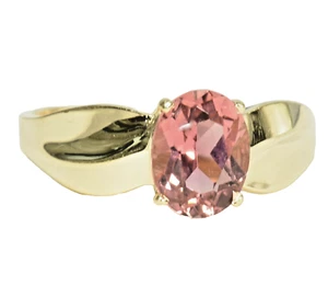 14k Solid Gold Oval Pink Natural Tourmaline   Ring - Picture 1 of 12