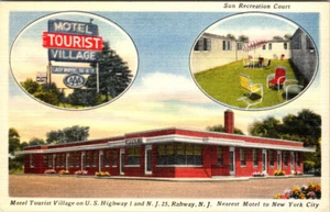RAHWAY, NEW JERSEY - MOTEL TOURIST VILLAGE ROADSIDE MOTEL - LINEN POSTCARD - Picture 1 of 2