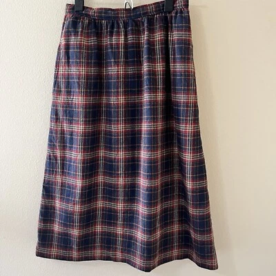 Vintage Evan-Picone 100% Wool Skirt Womens 8 Navy Red Plaid Granny Teacher Core - Image 1 of 4