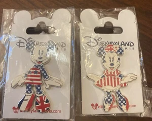 VERY RARE 2 PINS DISNEY DISNEYLAND PARIS MICKEY MINNIE STARS & STRIPES USA UK FR - Picture 1 of 3