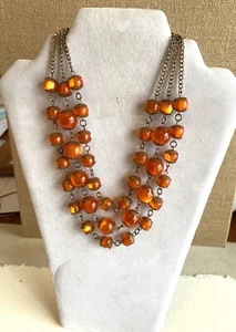 Vintage 50er Jahre Orange Lucite 3 Strang Halsband - Bild 1 von 5