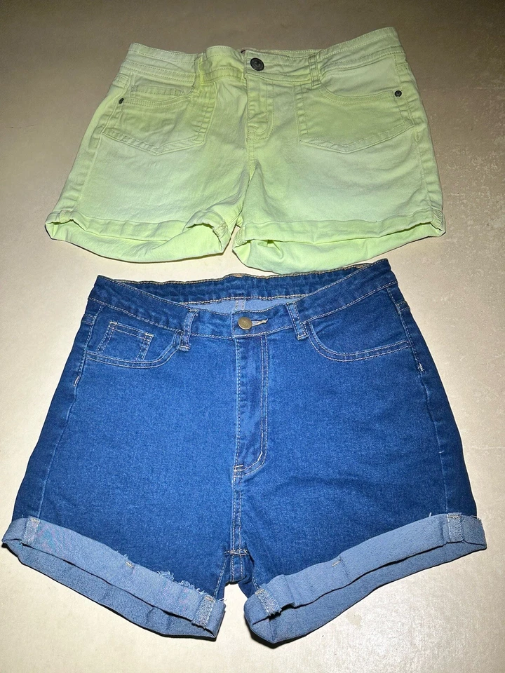 Bundle! Of 2 Pair Of Denim Stretch Shorts Yellow/blue Size 11 Used - Image 1 of 4