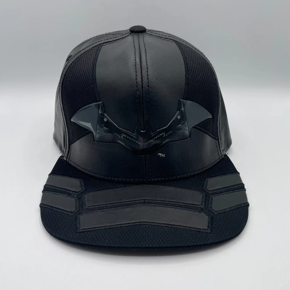 The Batman Hat Cap Black Faux Leather Emblem Logo DC Comic Strapback Movie Promo - Image 1 of 4