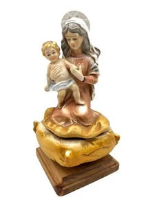 Estatuilla musical vintage pintada a mano de la Virgen y el Niño sobre base de madera Ave María - Imagen 1 de 4