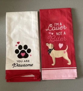 “ I’m a lover, not a Biter” & You are PAWSOME Tea Towels 2 Pc Set Valentines Day - Picture 1 of 1