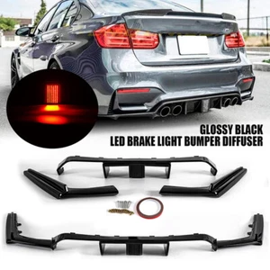 Glossy Black Rear Bumper Diffuser Lip W/ Light Fits 2015-2020 BMW M3 F80 F82 M4 - Foto 1 di 12