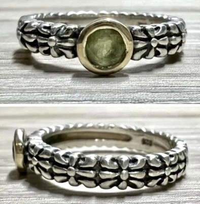 Anillo de peridoto de plata esterlina y oro de 14K firmado por diseñador vintage, talla 7 Foto 1 de 4