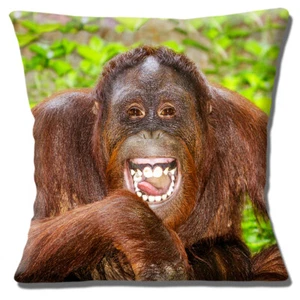 Cubierta de cojín de orangután Borneo conservación de la vida silvestre cuadrado de risa 16 en 40 cm - Imagen 1 de 3