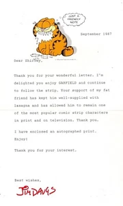 Jim Davis Garfield Signed 5.5x8.5 1987 Typed Letter In Red Ink JSA Authenticated - Picture 1 of 6