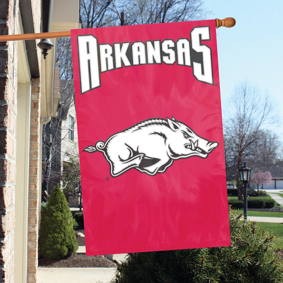 ARKANSAS RAZORBACKS APPLIQUE BANNER HOUSE FLAG OUTDOOR 44"X28" OVERSIZED SIGN M - Image 1 of 2