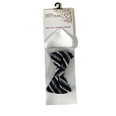 Alfani Spectrum Men's  Bow Tie & Pocket Square  Grey white Black Striped - Image 1 of 4