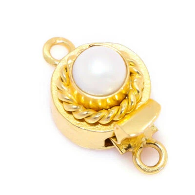 2 Pcs Pearl Gemstone Box Clasp 1 Strand 18k Gold Plated - Image 1 of 3