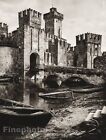 1925 Original Italy Photo Gravure Sirmione Scaliger Castle Bridge Boat Hielscher