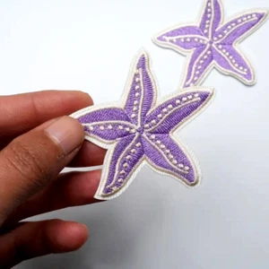 Purple Starfish Embroidery iron on Patch 2 7/8 inch - Picture 1 of 7