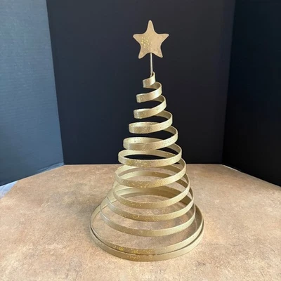 Gold Metal Spiral Glitter Christmas Tree Decor Tabletop Modern Holiday 16X9 - Image 1 of 4