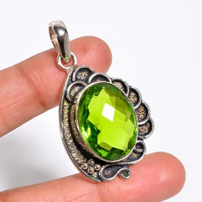 Peridot Pendant, Handmade Jewelry Gemstone 925 Sterling Silver Pendant'' - Image 1 of 3