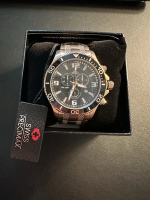 Swiss Precimax SP13066 Tarsis Pro esfera negra oro rosa banda de acero inoxidable Foto 1 de 4