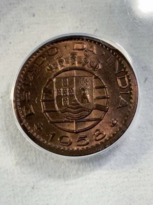 1958 India-Portuguese 10 Centavos Graded MS 64 RB by ANACS - Image 1 of 4