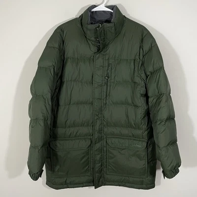 LL BEAN Goose Down Puffer Coat Jacket Men’s Size Medium Olive Green - Image 1 of 4