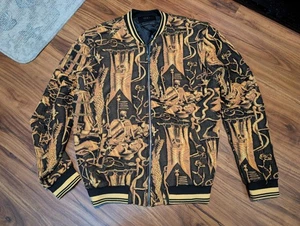 Zara Giacca Uomo Grande Giallo Jacquard Teschi Full Zip Bomber Fantasia Rinascimento - Foto 1 di 5