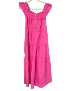 Antiguo Vestido Campesino Azul Marino En Niveles Calado Midi Grande Rosa Boho Hippie Barbie Núcleo - Imagen 1 de 9