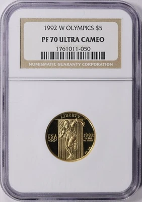 1992-W XXV Olympiad Gold $5 COMMEMORATIVE NGC PF70 Proof-70 UC - Image 1 of 3