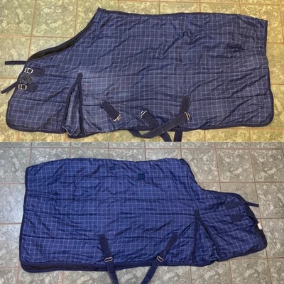 6'0 Unbranded Standard Neck Mediumweight Stable Rug in Navy Blue Check - Image 1 of 4