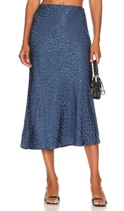 NWT Lovers + Friends Regina Blue Animal Print Midi Skirt Size L Feminine Flirty - Picture 1 of 8