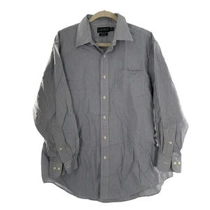 Lauren Ralph Mens Classic Fit Non Iron Striped Dress Shirt Blue Cotton 17.5 Neck - Picture 1 of 8