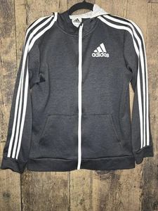 Felpa con cappuccio Adidas full zip Youth L (14/16) grigio antracite righe su braccia e cappuccio - Foto 1 di 6