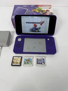 Nintendo 2DS XL Console - Purple/Silver 3 Games With Box Built In Mario Kart - Picture 1 of 7