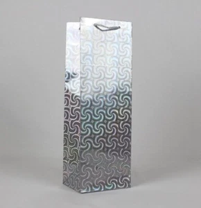 Silver Wine Bottle Bag Holographic Paper Christmas Present Gift All Occassion - Picture 1 of 1