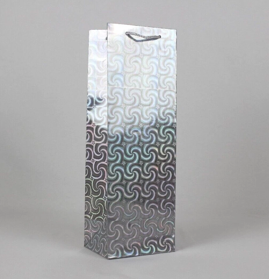 Silver Wine Bottle Bag Holographic Paper Christmas Present Gift All Occassion