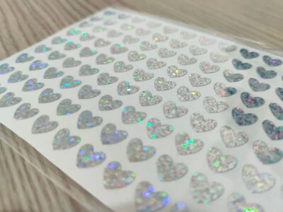 Silver - 1 x Sheet Peel Off Holographic Waterproof Love Heart Stickers 8 x 7 mm - Image 1 of 4