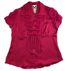 Marc Bouwer Womens Blouse Size L Pink Ruffle Button-Up Short Sleeve NWOT - Picture 1 of 9