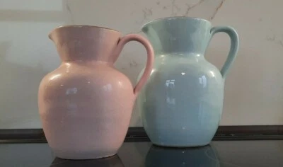 Dee Cee Pottery pair of pink and blue decorative jugs Vase Flowers Ornaments  - Image 1 of 4