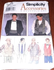 Simplicity 9345 MENS FORMAL VESTS Bow Tie Cummerbund Sewing Pattern UNCUT - Picture 1 of 1