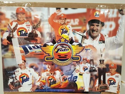 Vintage NASCAR POSTER Ricky Rudd DARRELL WALTRIP TIDE RACING LARGE 30X20 MINT  - Image 1 of 4