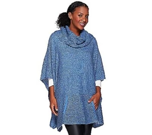 H by Halston grau one size misses Wasserfallausschnitt Pullover Poncho mit Tasche - Bild 1 von 4