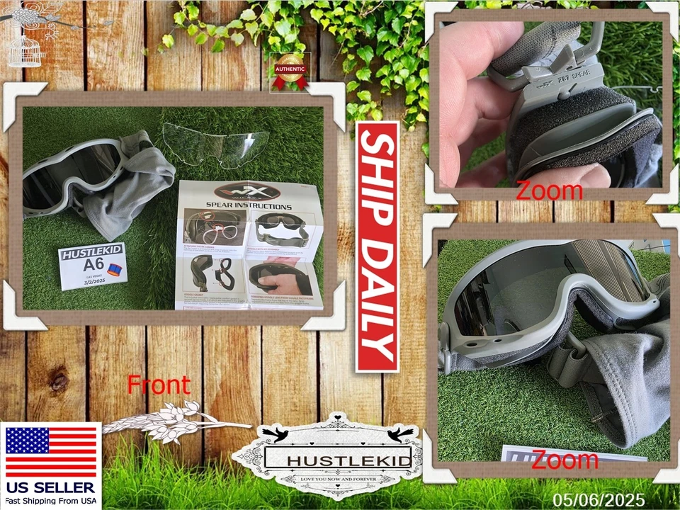 Gafas tintadas genuinas de snowboard WILEY X: Z87 SPEAR SAFETY, VERDE MILITAR EE. UU.🔥A6 Foto 1 de 4