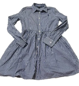 EUC Polo Ralph Lauren Girls Blue/White Striped Dress Sz 14 - Picture 1 of 7