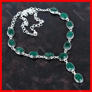 Friendship Day Sale Zambian Emerald Gemstone Chain Necklace 925 Sterling Silver - Picture 1 of 6