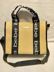 BEBE Hana Tan Canvas Logo Tote Medium Shoulder Strap Crossbody Zipper NWOT - Picture 1 of 10