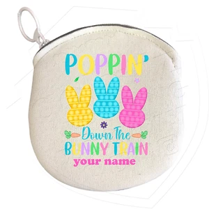 Poppin Down the Bunny Train (Your Name) Colorful Easter Day Coin Purse - Picture 1 of 1